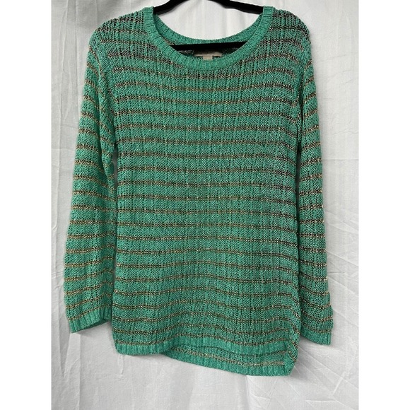 Banana Republic Metallic Stripe Sweater Lightweight Knit Green  Gold Size Small - Picture 1 of 5